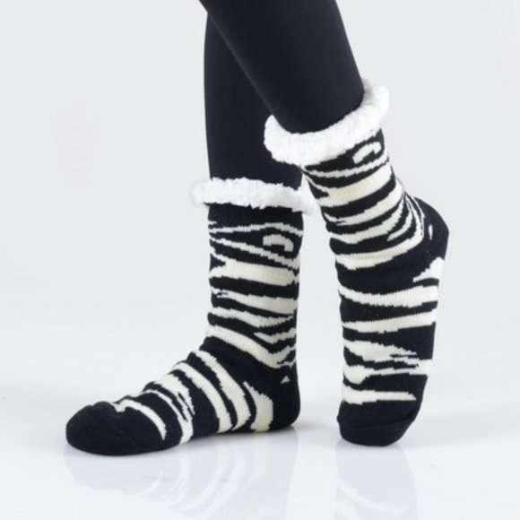 Tiger Stripe Sherpa Lined Slipper Socks - Picture 3 of 4
